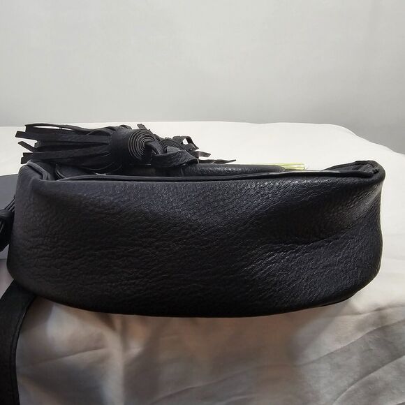 Steve Madden Crossbody Bag Faux Leather Fringe Tassels Black 10" x 9" x 3" - Picture 9 of 13